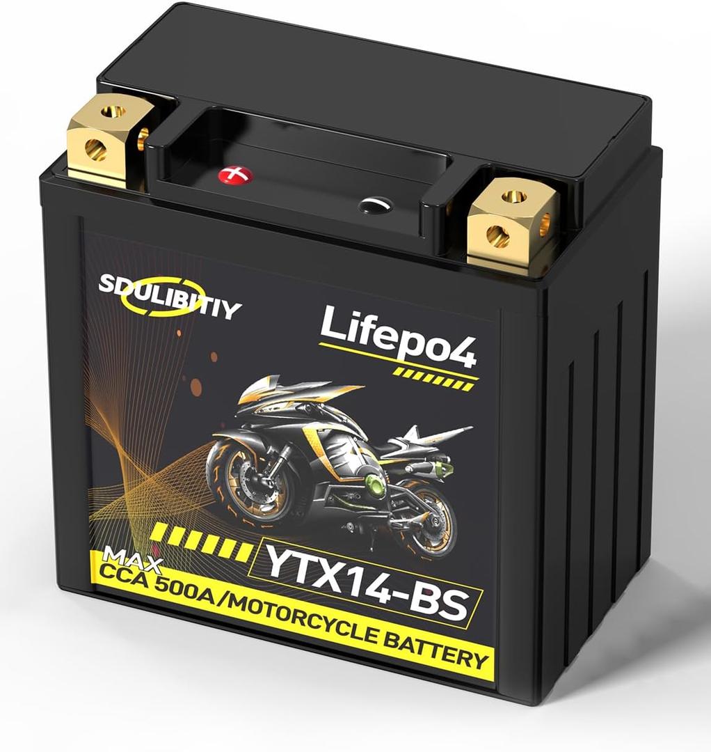 YTX14-BS Lithium Motorcycle Battery 12.8V 9AH 500CCA Powersports Battery LiFePO4 Engine Start Battery Compatible ATV, UTV, Jet Ski, Quad, Tractor, Scooter, Generator Battery
