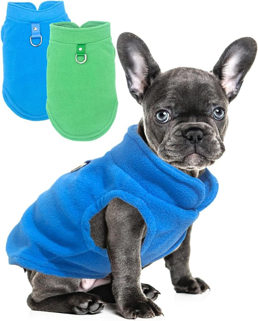 2 Pack Dog Sweater with Leash Ring, Warm Pet Clothes Thick Clothes Coat Fleece Dog Sweaters for Small Dogs Girl Boy Pullover Doggie Jacket for Fall Winter (Blue,Green, Small) (Small(4-6lbs))