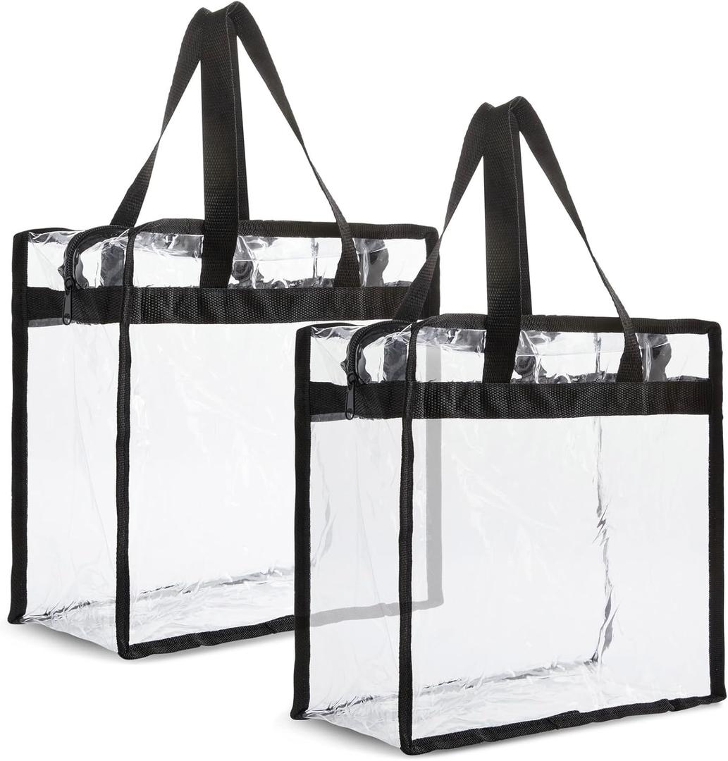 Juvale Clear Stadium Approved Bags - 12x6x12 Large Transparent Tote Bags with Zippers and Handles (2 Pack)