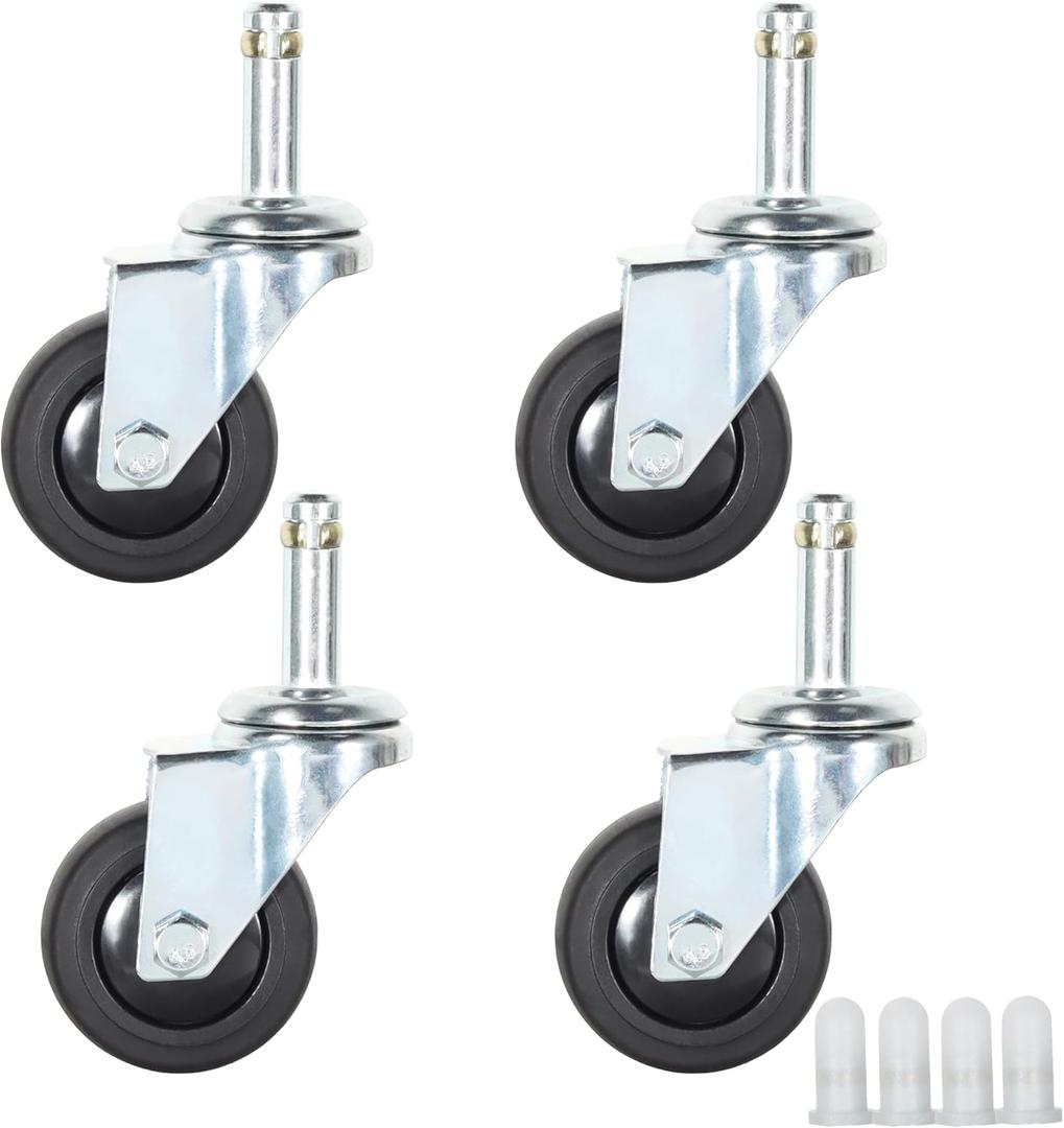 Stem Casters Wheels, 7/16" x 1-3/8" Swivel Casters with Brake TPR Casters 200 Lbs Load Capacity Replacement Wheels Casters Set of 4 (Without Brake, 2 Inch)