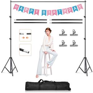 6.5 x 10ft Photo Video Studio Backdrop Support Stand Kit Adjustable Photography Support Stand Set Heavy Duty Background Screen Support System with Carrying Bag Clamps for Parties Wedding (Black)
