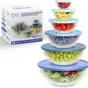 COOK WITH COLOR 12 Pc Glass Mixing Bowl Set with Lids Borosilicate Glass Nesting Bowls for Cooking, Baking and Meal Prep, Fluted Blue