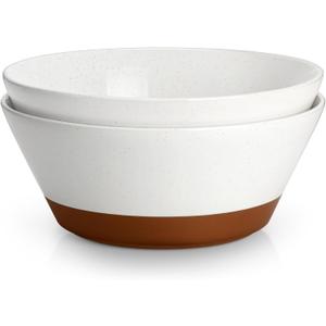 MALACASA Serving Bowls, 105oz Large Salad Bowls for Party, Entertaining, Big Ceramic Bowls for Soup, Fruit and Pho, 2-Pc Wide Bowl Set, White & Brown