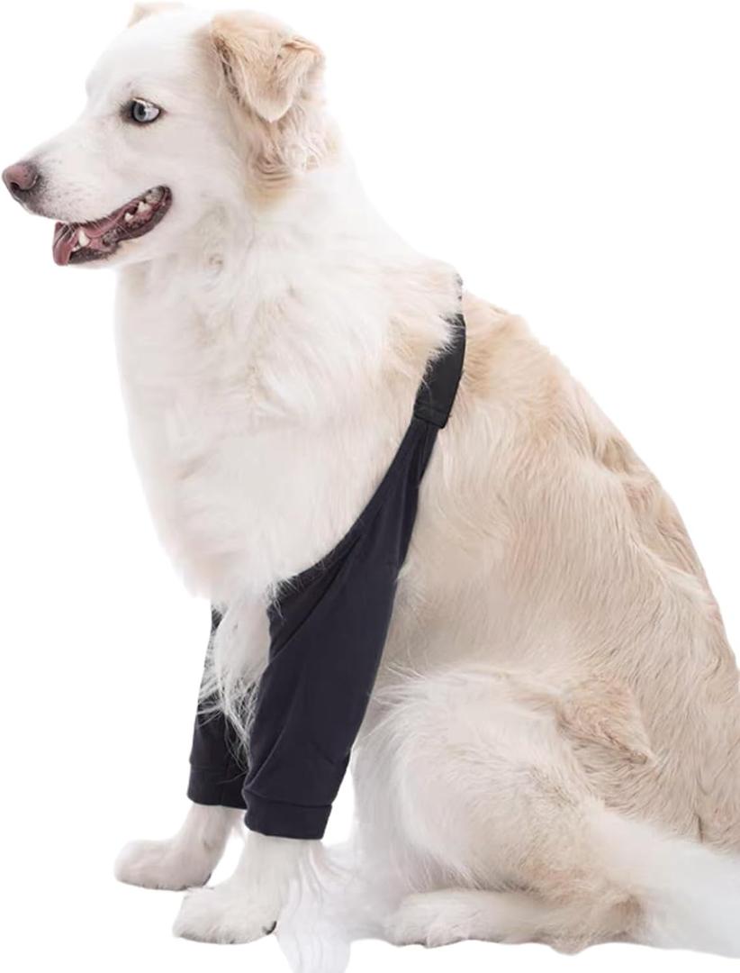 HDKUW Dog Elbow Protector, Dog Front Leg Recovery Sleeve for Prevent Licking Wound, Elbow Sleeves with Mesh Pad for Medium Large Dogs Black L