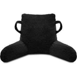 Reading Pillow for Sitting in Bed Adult, Back Pillow for Sitting with Arms and Pockets, Bed Reading Pillow with Shredded Memory Foam, Black