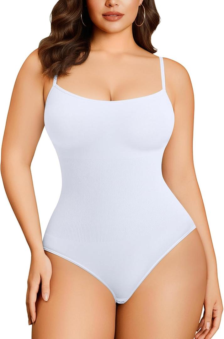 Irisnaya Plus Size Bodysuit Tummy Control Curve Body Suit for Women Body Shaper Shapewear Tummy Control Girdle (3X, White)