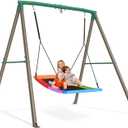 Trekassy Swing Sets for Backyard, 440lbs Heavy Duty A-Frame Metal Stand with 60" Large Platform Swing for Outdoor Playground ParkGreen/Tan