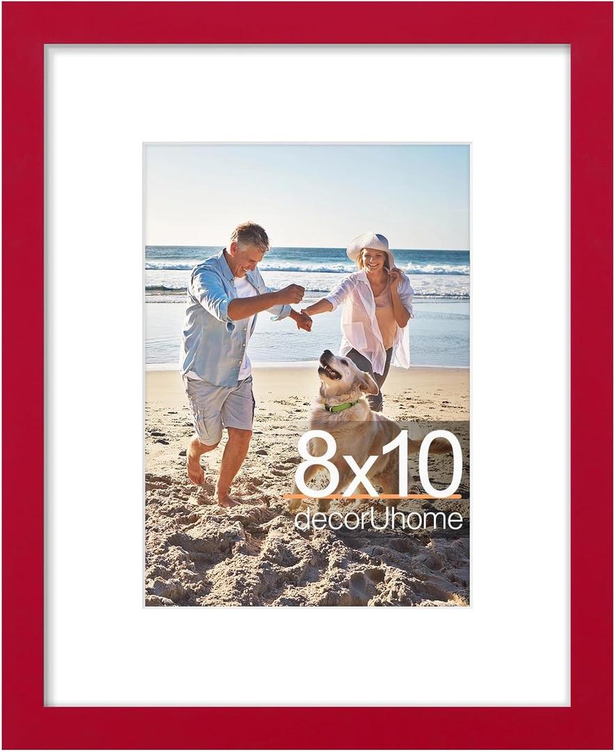 DecorUhome 8x10 Picture Frame, Display Pictures 5x7 with Mat or 8x10 without Mat, Wall & Tabletop Display Photo Frame, Red, 1 Pack