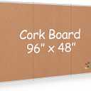 Extra Large Cork Bulletin Board 96" X 48", Foldable Notice Pin Board for Wall, Silver Aluminum Framed 8'x4' Corkboard, Wall Mounted Noticeboard with 36 Push Pins for School, Home & Office