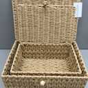 OIAHOMY Wicker Storage Basket with Lid & Lock, Lidded Storage Bins, Decorative Baskets for Organizing, Set of 2-Natural