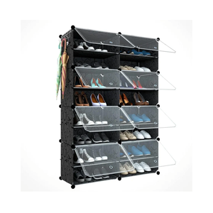 Shoe Rack Organizer, 32 Pair Shoe Storage Cabinet with Door Expandable Plastic Shoe Shelves for Closet,Heels,Boots,Slippers,8 Tier