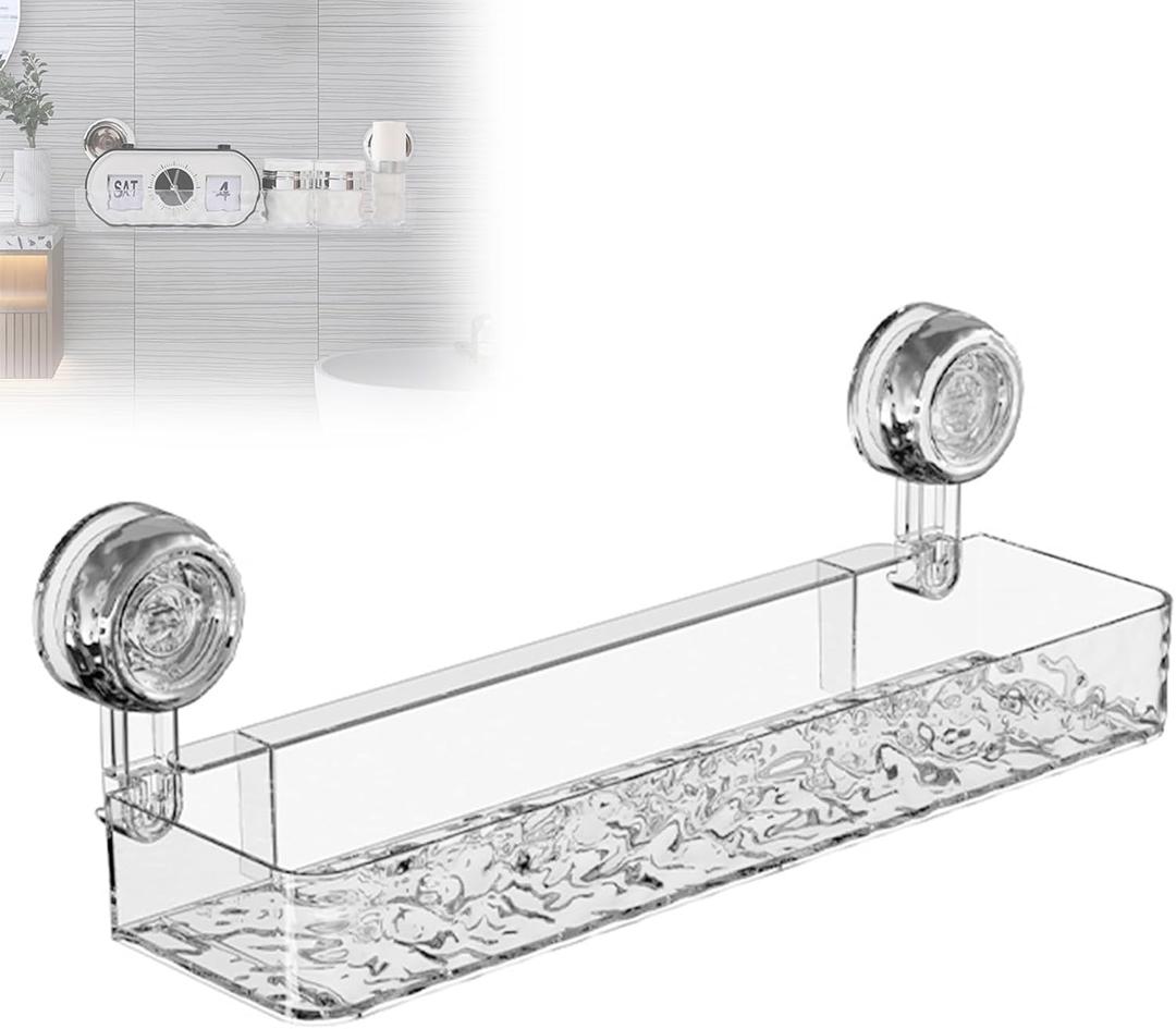 Corrugated Suction Cup Storage Holder,Movable Shower Shelf Suction Cup,Shower Caddy Large Capacity Bathroom Organizer,No-Drill Wall-Mounted Storage Shelf,Bathroom Organizers and Storages(White)