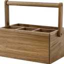 VaeFae Acacia Silverware Caddy with Handle, Wooden Utensil Holder, Mulip-pose Organizer for Kitchen, Office, Bathroom, Bedroom