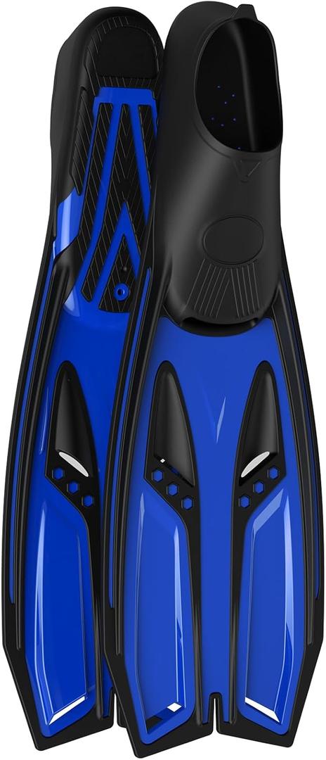 Greatever Snorkel Fins with Full Foot Pocket Durable Long Diving Fins Professional Snorkel Gear for Snorkeling Diving Freediving Adults Men Women (Large, Blue)