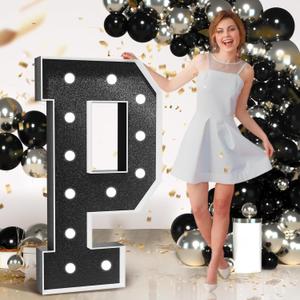 Marquee Letters Black Birthday Decorations: Large 4 Feet Tall Light Up Letters for Party Decor Big Foam Cardboard Letter P