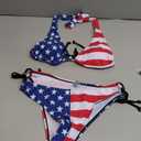 Women 2 Piece Blue Sexy Brazilian Sling Halter String Triangle American Flag Bikini Set Thong Swimsuit (Large)