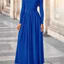 PRETTYGARDEN Women's 2025 Fashion Trendy Fall Long Sleeve Dresses Ruched Flowy Elegant Modest Boho Casual Beach Maxi Dress (Blue, XL)