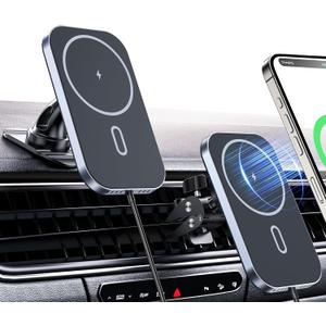 Mukiya for MagSafe Car Mount Charger, 360° Rotation Magnetic Wireless Charger for Car Vent/Dashboard, Supports Fast Charging, Compatible with iPhone 17/16/15/14/13/12 Series, 𝗡𝗢 𝗔𝗱𝗮𝗽𝘁𝗲𝗿