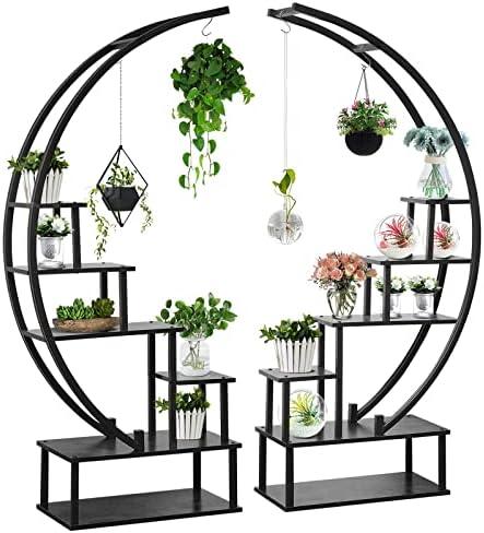 Elevens 2 Pcs 6 Tier Tall Metal Indoor Plant Stand HalfMoonShaped Plant Shelf Holder MultiPurpose Plant Stands Plants Decor Plant Stands for Home Decoration (RoundBlack)