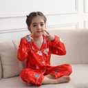 Matching Family Christmas Pajamas Set, Silk Satin Long Sleeve Button Down Comfy Loungewear for Couples, Men, Women (Red, L)