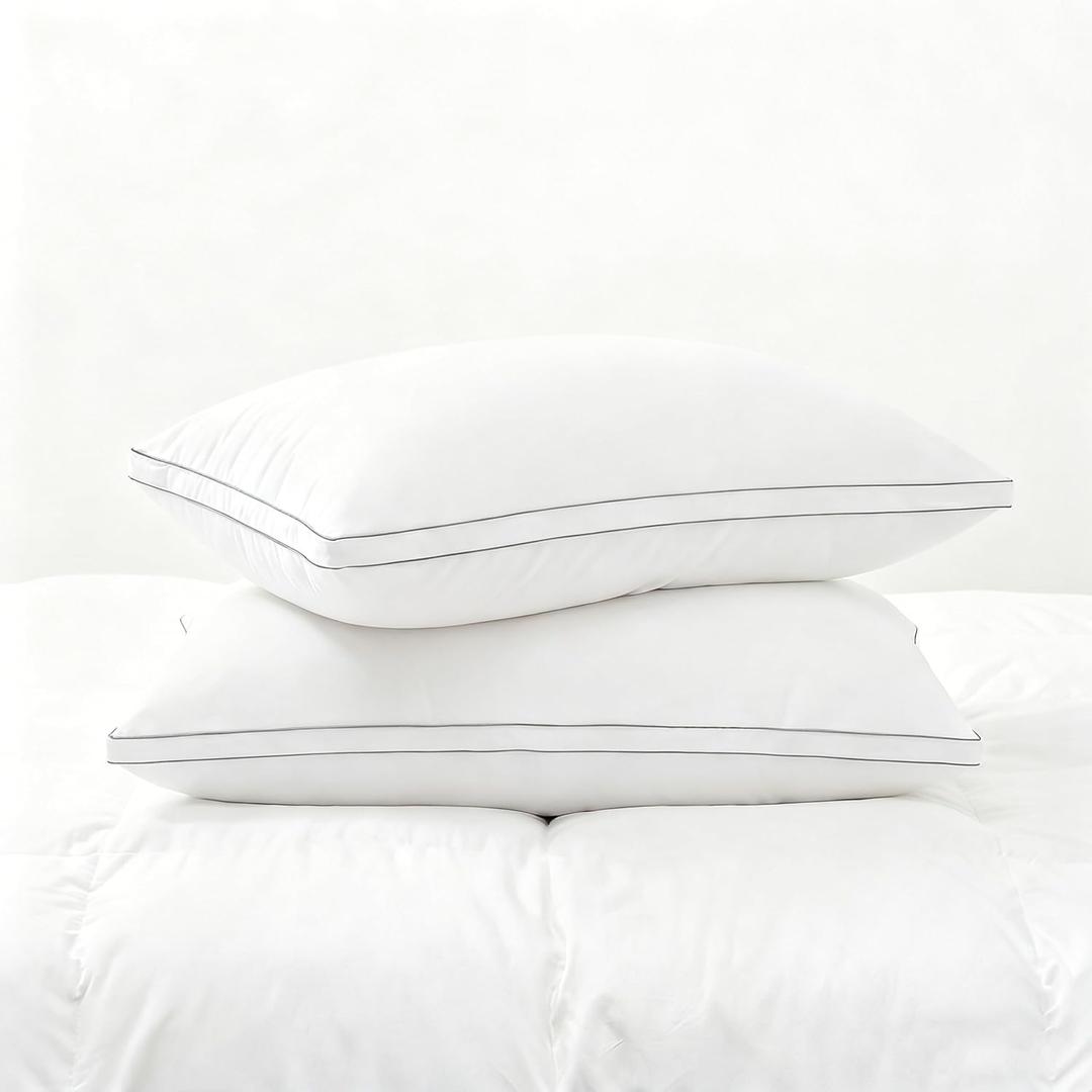 Feather Pillows Queen Size Set of 2 Goose Down Pillows with 100% Breathable Cotton Cover, Hotel Collection Bed Pillows for Sleeping, Soft Support for Back, Stomach and Side Sleepers (Light Grey)