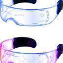 TOODOO 2 Pairs LED Visor Glasses 7 Colors Futuristic Glasses Light up Punk Accessories for Rave Party Costume