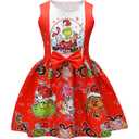 Cute Christmas Outfit for Little Girls - Sleeveless Princess Holiday Party Dress Size 130