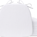 Sunsleek Chair Cushions for Dining Chairs, D-Shaped Seat Cushions with Removable Washable Cover and Ties, Chair Pads for Kitchen, Indoor Dining Room, Patio Chairs, 17'' x 16'', Set of 4, White