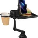Cup Holder Tray for Car, Car Cup Holder Tray with Phone Stand, Car Table Tray, Detachable 360 Rotation, Ideal for Daily use and Road Trip Dining (1 Food Tray)