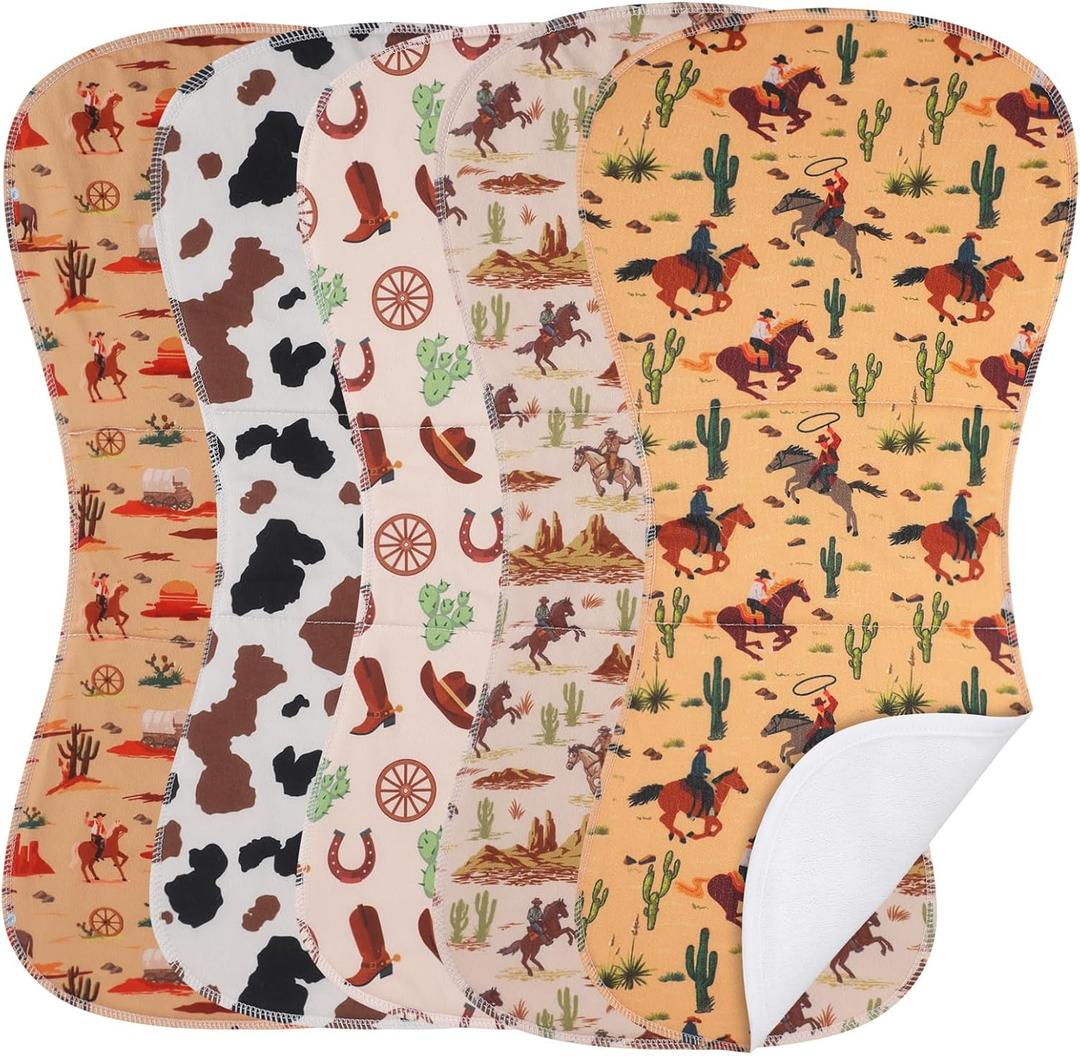 5 Pack Western Baby Burp Cloths Soft Absorbent Spit up Rags Cowboy Burp Cloths Wild West Burping rag for Boy Girl Newborn Gifts Nursery Decor, 19 x 9 Inches