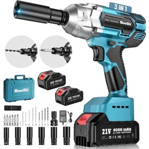 Seesii Cordless Impact Wrench 1/2 inch, High Torque 479 Ft-lbs(650Nm) Brushless Impact Gun,2500RPM w/2x4.0 Battery, 6 Sockets,8 Drill Bits, High Torque Power Impact Driver for Car Home,WH700