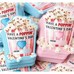 Valentines Popcorn Stickers, Perfect for Boys and Girls as Valentine's Day Exchange Gifts, Party Gifts, (24Pcs)