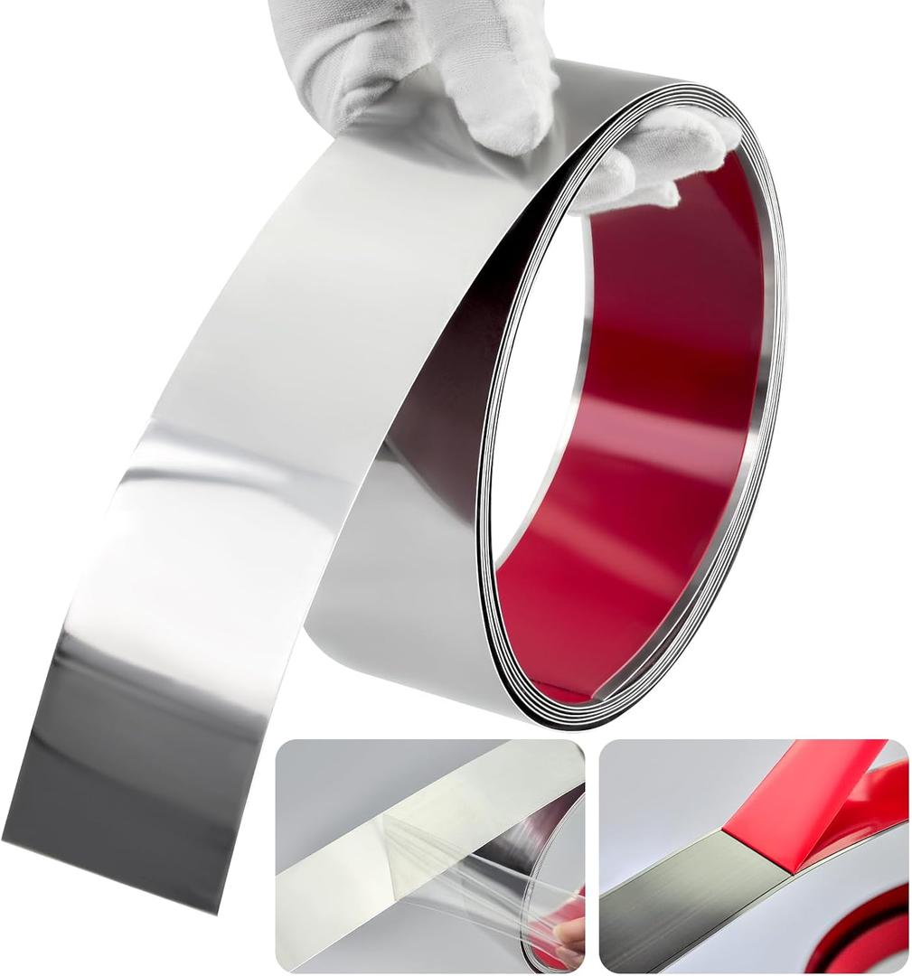 Self-Adhesive Stainless Steel Wall Trim, Flexible Molding & Wall Trim,Peel and Stick Trim and Molding Mirror Trim for Wall Ceiling, Cabinet, Door Frame Moulding (10Ft x 2inch, Silvery)