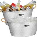 2 Pcs Beverage Bucket with Handles -IHOO Large Ice Buckets for Parties 3.5 Gallons (13.5 L) -Galvanized Drink Buckets for Indoor or Outdoor Bars 15.55" x 7.28"