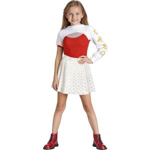 Zombies Costume for Girls, 3PCS Kids Cheerleader Uniform Outfit Halloween Cosplay Party Clothes (3-4 Years, White Skirt)