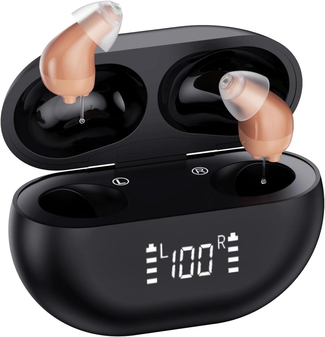 Hearing Aids, Rechargeable 16-Channel Digital OTC Hearing Aids for Seniors Hearing Loss with Charging Case, Invisible Hearing Amplifier with Noise Cancelling for Adults