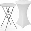 28" Round Folding Table with Cover, Foldable Cocktail Table with Handle28" Round Folding Table with Cover, Foldable Cocktail Table with Handle Bar Height Table with Removable Legs, High Top, Indoor Outdoor for Parties, Patio, Backyard, Wedding, Dining, White