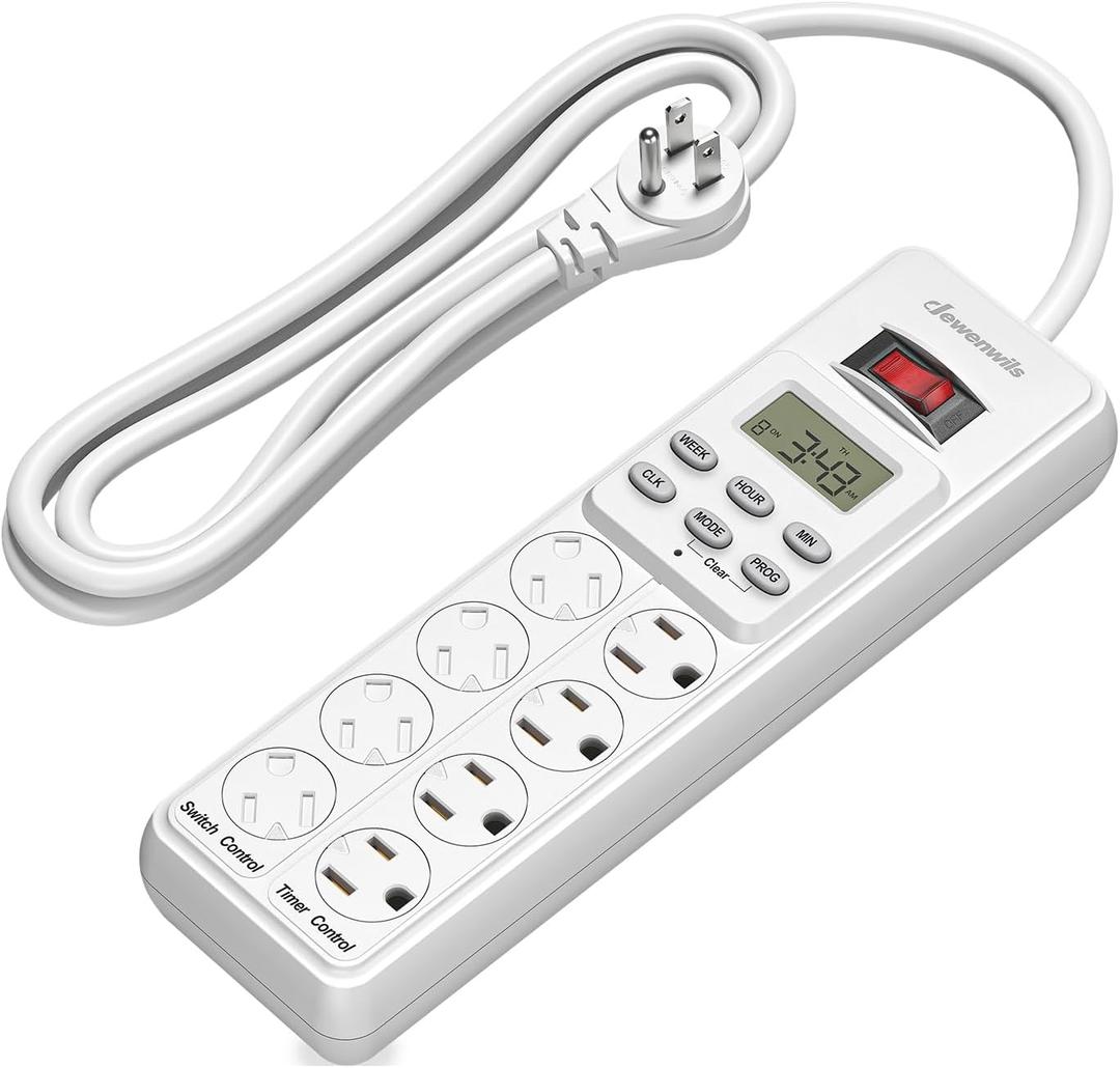 DEWENWILS 8 Outlet Power Strip with Timer (4 Timed/4 Always On), Indoor Digital Timer Outlet for Reptile Light, Turtle Grow Light, Bearded Dragon Tank, Aquarium, 6ft Flat Plug Cord, 15A, UL Listed
