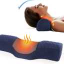 Neck Roll Pillows for Pain Relief Sleeping, Heated Memory Foam Cervical Neck Support Pillow for Bed with USB Graphene Heating for Stiff Neck Pain Relief (Dark Blue)