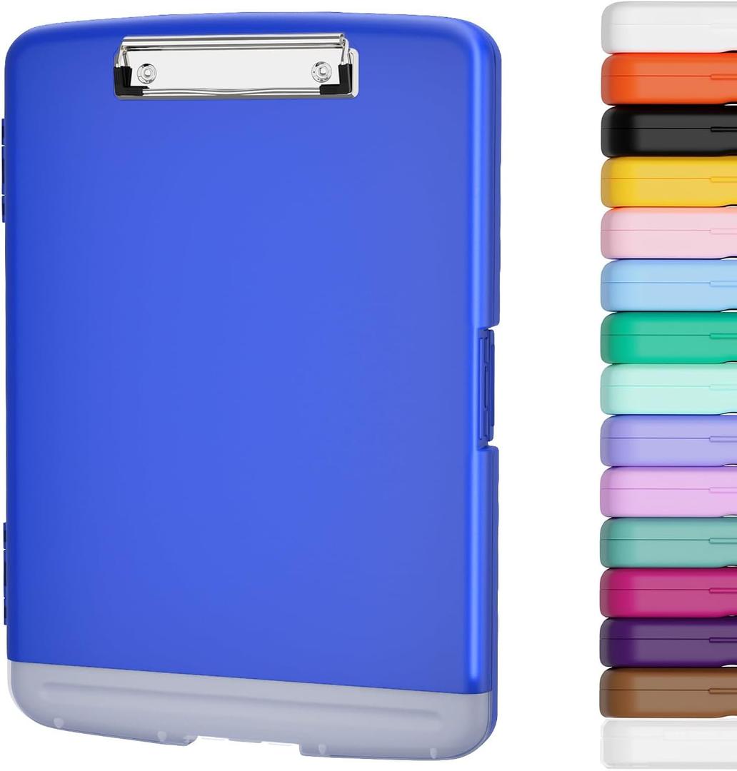 Piasoenc Clipboard with Storage, 8.5 x 11 Organization Box with Pen Holder and A4 Legal Paper Folder, Heavy Duty Plastic, Folio & Side-Opening, Low Profile Clip for Nurses, Teachers,Deep Lake Blue