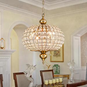 Gold Crystal Chandelier, 16.5" Modern 4-Light Round Crystal Pendant Light Antique Globe Foyer Chandelier for Dining Room Living Room