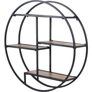 Industrial Style Round Wall Shelves, 3 Tier Decorative Floating Ledge Shelves, Wall Mounted Metal Bracket Wooden Display Hanging Shelf