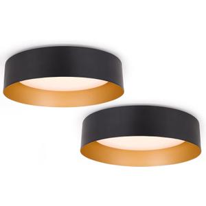 Bargeni Flush Mount Ceiling Lights,12.5 inch Ceiling Light Fixture,3000K/18W, Matte Black with Champagne Gold Inside Finish,Flush Mount Light Fixture for Balcony,Outdoor,Kitchen,ETL Listed-2 Pack