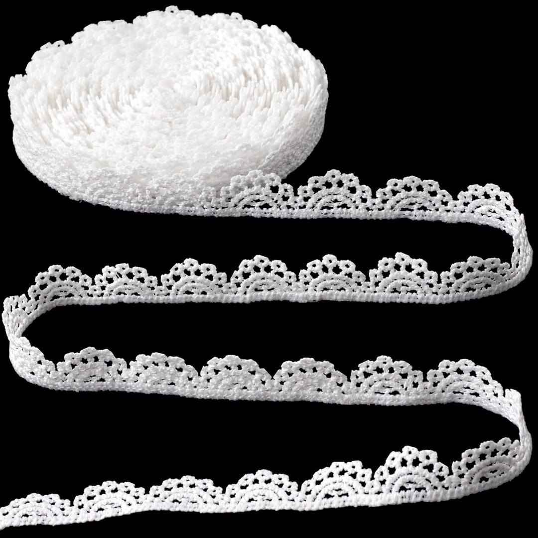 4 Yards White Lace Trim, Vintage Crocheted Lace Ribbons, Embroidery Scalloped Edge Laces for DIY Crafts, Bouquet, Sewing, Wedding, Wrapping, Decoration (0.59" Wide)