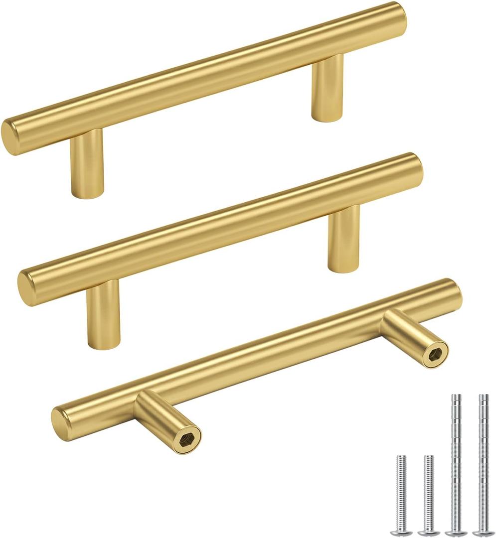 Goldenwarm 30 Pack 3-1/4 Inch Cabinet Handles - Brushed Brass Drawer Pulls - Kitchen & Bathroom Cabinet Handles Gold Decorative Dresser Hardware