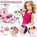 60 in 1 Kids Makeup Kit, with 3-Color Led Makeup Mirror Real Washable Kids Makeup Sets for Girls 5-8, Perfect Girl Birthday Gift, Age 3+