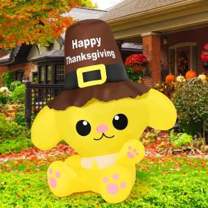 COMIN 5.2 FT Thanksgiving Inflatables Outdoor Dog Decorations, Fall Blow Up Inflatable with Built-in LEDs for Thanksgiving Indoor Yard Lawn Garden Decor