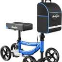 Aojin Knee Scooter for Adults for FootInjuries, 300lbs Capacity, All Terrain Foldable Knee Scooter Walker with Bag, 13" Wide Pu Seat, Compact Crutches Alternative (Blue)