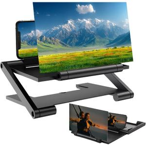 Mobile Phone Magnifier Screen, 2026 New 3D HD Magnifying Projector Screen Enlarger for Movies, Videos and Gaming, Foldable Phone Stand with Screen Amplifier, Compatible with All Smartphones (Black)
