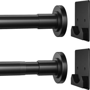 CorkLatta Matte Black Shower Curtain Rod,1 Inch Diameter Stainless Steel Adjustable Spring Tension Rods 32 to 80",with Holders,Anti-Slip,Curtain Rods No Drilling(1 Pack)
